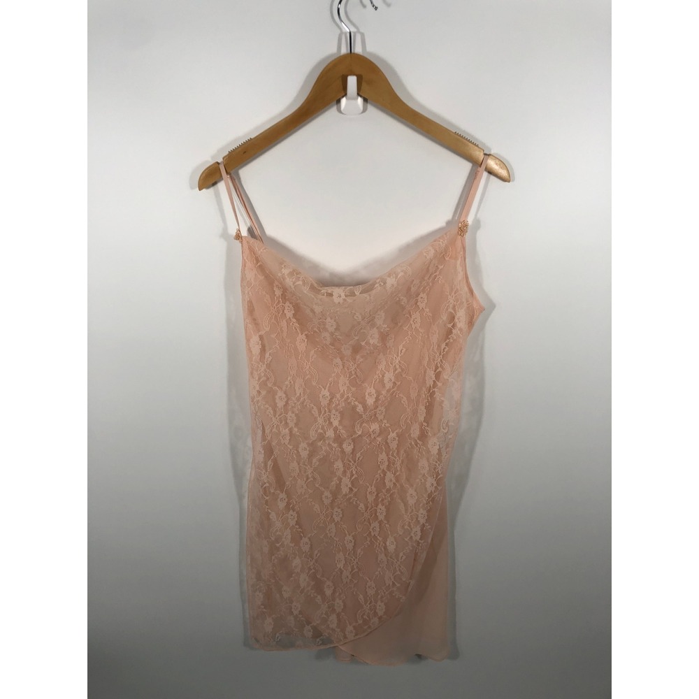 VTG Cowl Neck Mini Dress Womens M Pink Lace Floral Coquette Balletcore Dainty